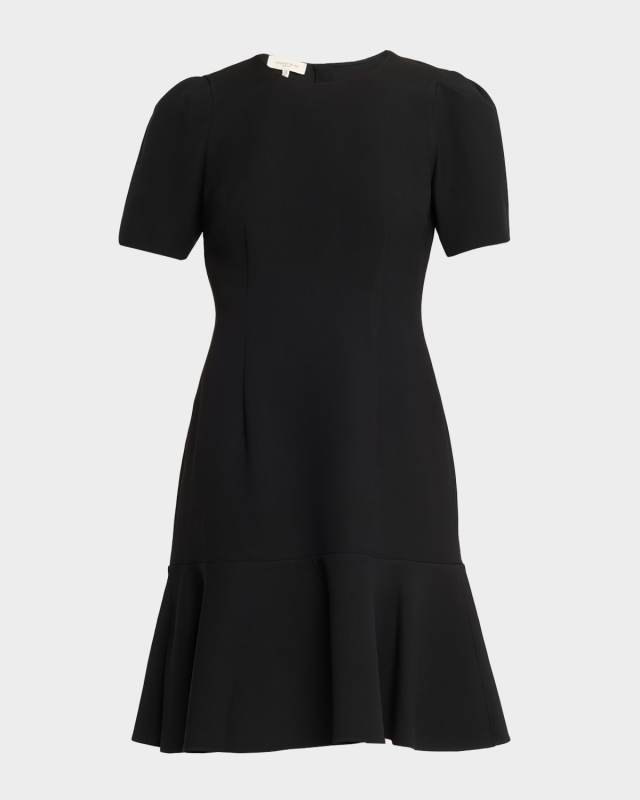 Flounce Puff-Sleeve Crepe Dress